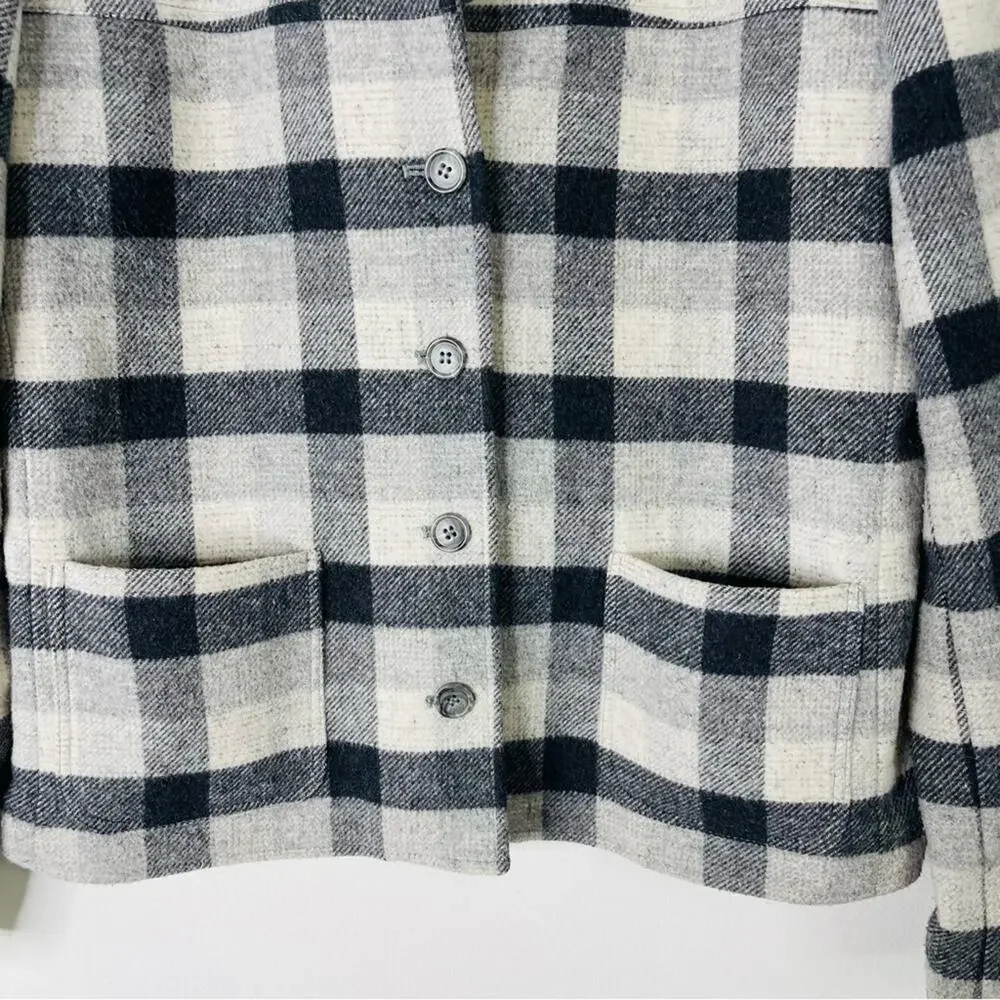 Formula grey white wool plaid button barn chore coat preppy jacket 12